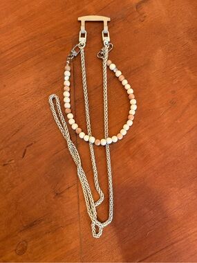The CAEP Layered Cream Bead & gray Chain wristlet and cross body phone chain